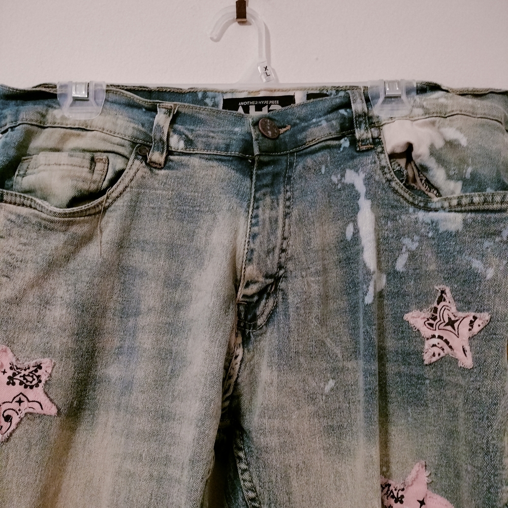 AHP Another Hype Piece Men's Jeans 34 x 32 Distressed 80s Stars Slim A15 - Picture 3 of 9